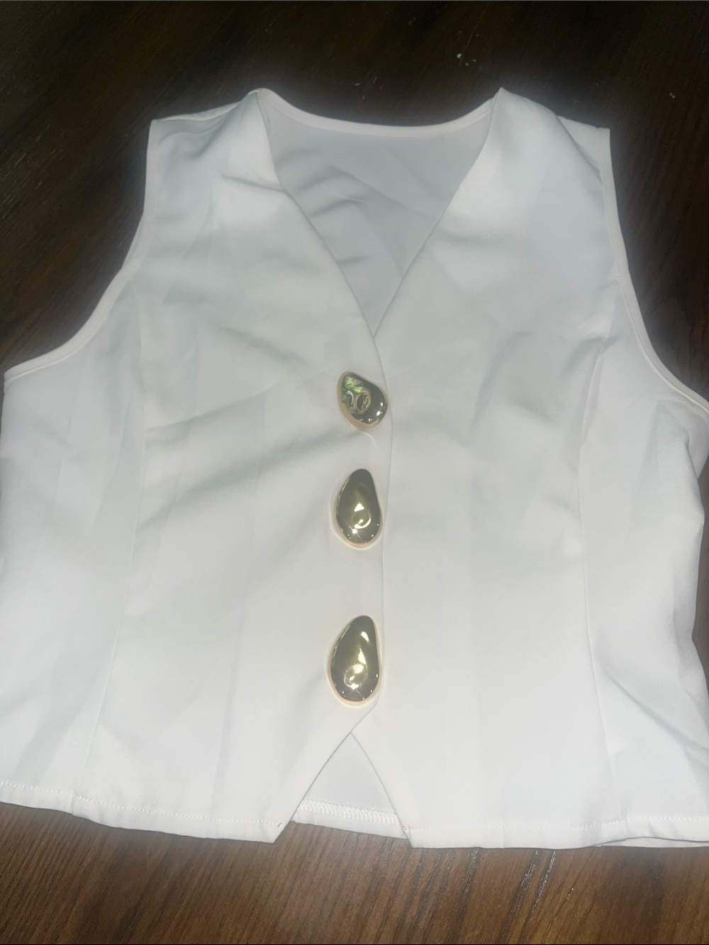SHEIN White Sleeveless Button-Front Vest with Gold Accent Buttons